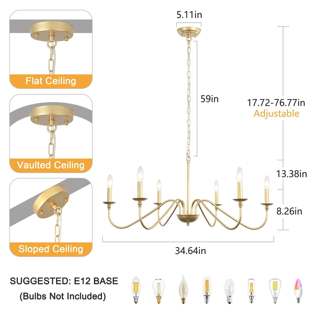 Lustre rustique à 6 lumières, lustre traditionnel, plafonnier en métal pour salle à manger, salon, chambre à coucher, cuisine