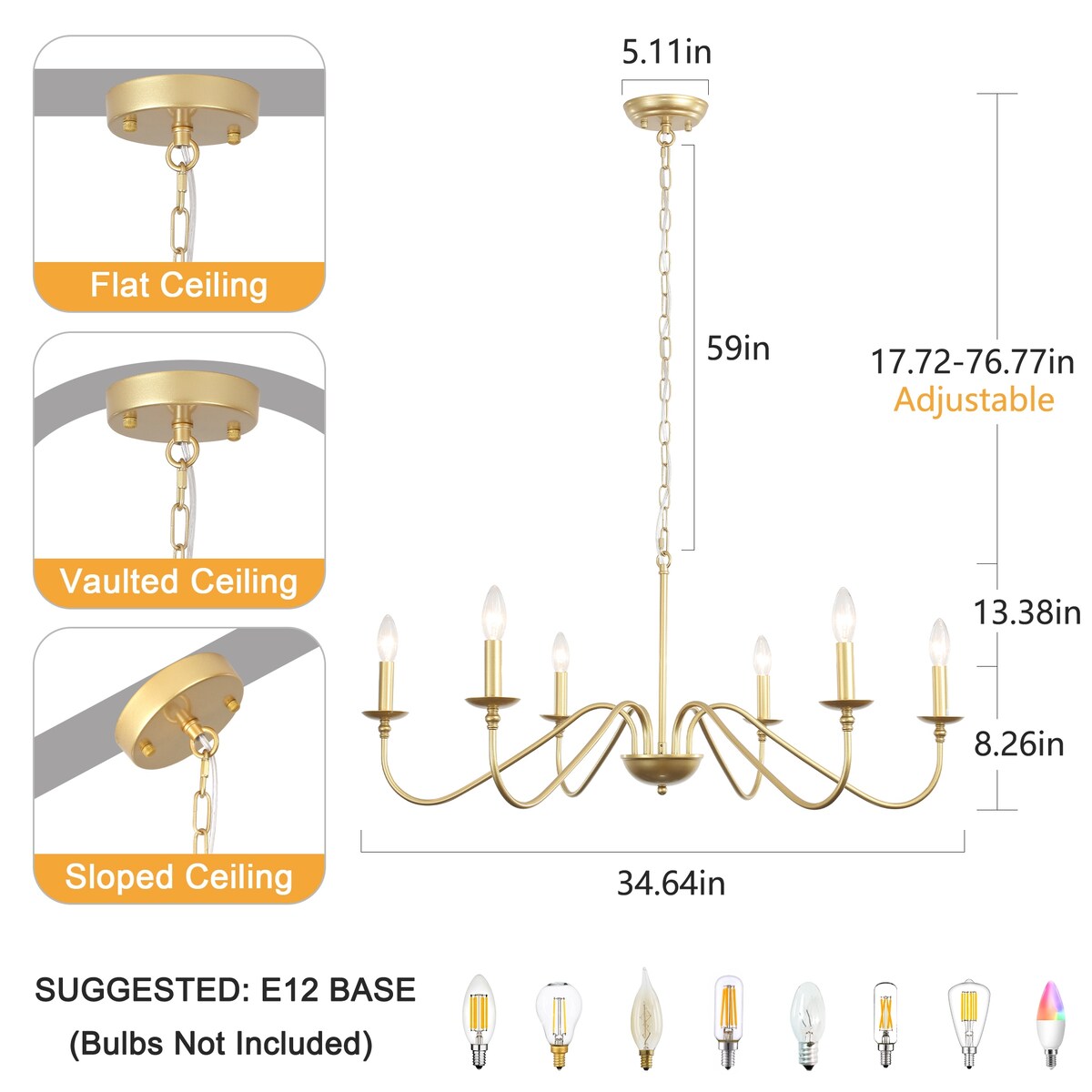 Lustre rustique à 6 lumières, lustre traditionnel, plafonnier en métal pour salle à manger, salon, chambre à coucher, cuisine