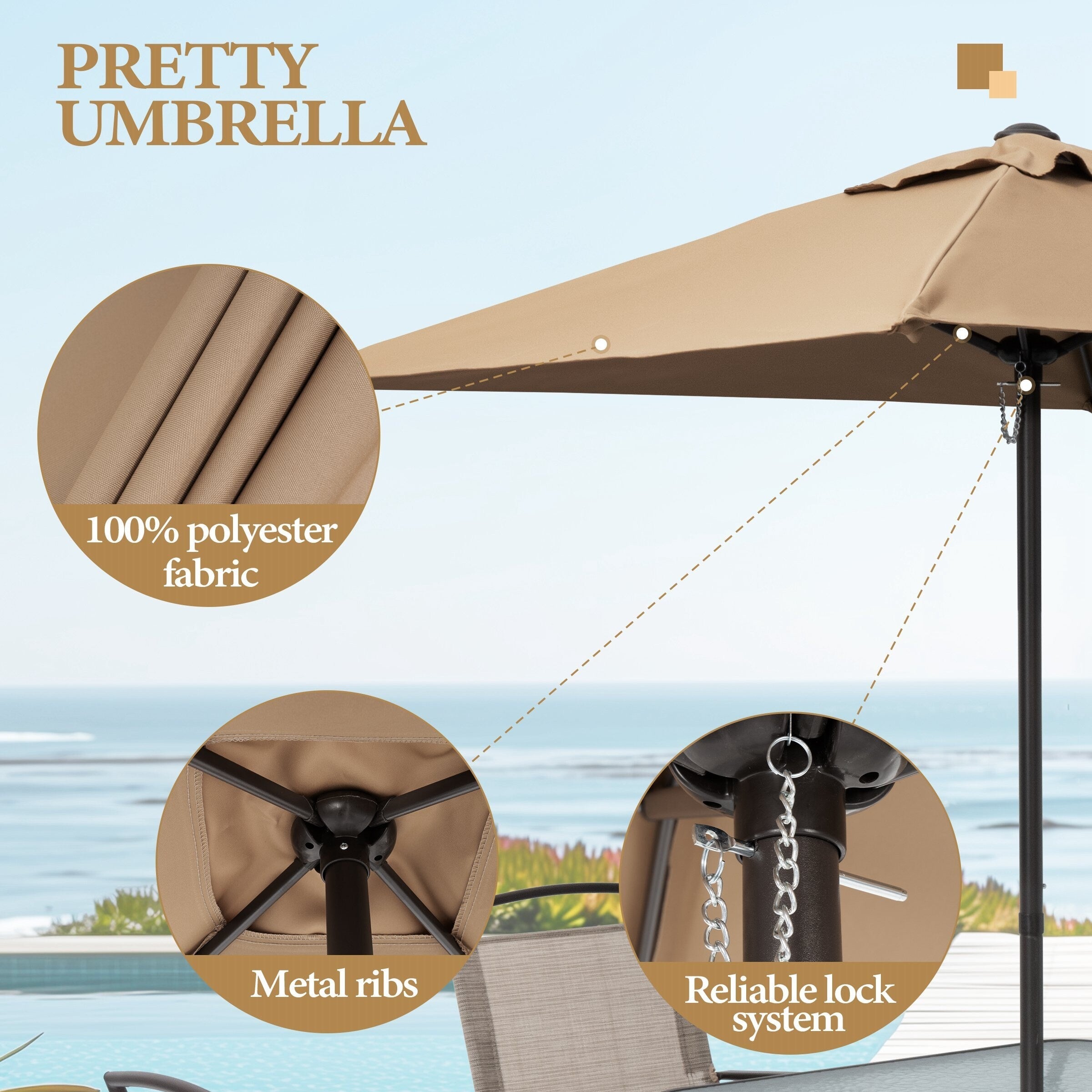 Ensemble de salle à manger d'extérieur 6 pièces avec 4 chaises pliantes, table en verre et parasol sans base - Voir les détails