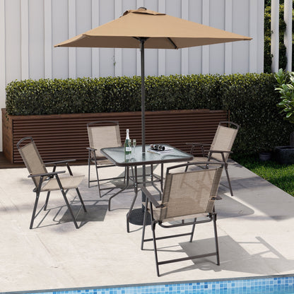 Ensemble de salle à manger d'extérieur 6 pièces avec 4 chaises pliantes, table en verre et parasol sans base - Voir les détails