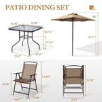 Ensemble de salle à manger d'extérieur 6 pièces avec 4 chaises pliantes, table en verre et parasol sans base - Voir les détails