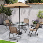 Ensemble de salle à manger d'extérieur 6 pièces avec 4 chaises pliantes, table en verre et parasol sans base - Voir les détails