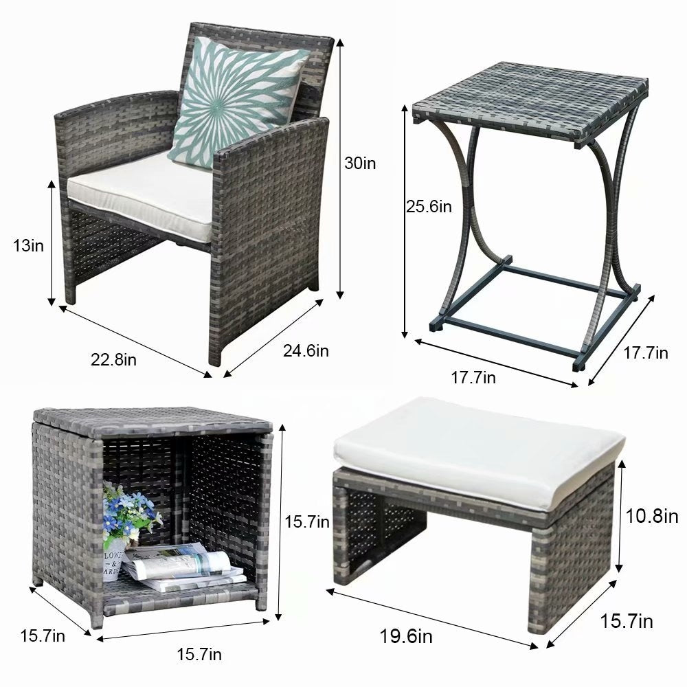 Ensemble de conversation en osier 6 pièces pour patio avec pouf et table d'appoint
