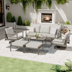 Ensemble de salon de jardin en aluminium pour 6 personnes avec 2 chaises pivotantes, un canapé d'extérieur 3 places et une table basse