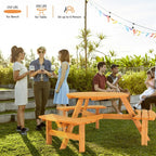 Table de pique-nique circulaire d'extérieur en bois pour 6 personnes avec 3 bancs intégrés