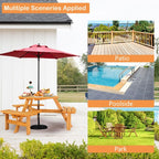 Table de pique-nique circulaire d'extérieur en bois pour 6 personnes avec 3 bancs intégrés