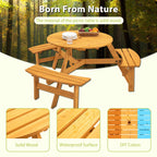 Ensemble de pique-nique d'extérieur en bois pour 6 personnes, table à manger avec bancs et trou pour parasol - 66,92 P x 66,92 l x 27,55 H (L x l x H)