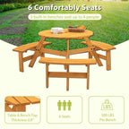 Ensemble de pique-nique d'extérieur en bois pour 6 personnes, table à manger avec bancs et trou pour parasol - 66,92 P x 66,92 l x 27,55 H (L x l x H)