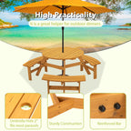 Ensemble de pique-nique d'extérieur en bois pour 6 personnes, table à manger avec bancs et trou pour parasol - 66,92 P x 66,92 l x 27,55 H (L x l x H)