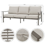 Ensemble de salon de jardin en aluminium 6 pièces, canapé d'extérieur 3 places avec poufs et table basse