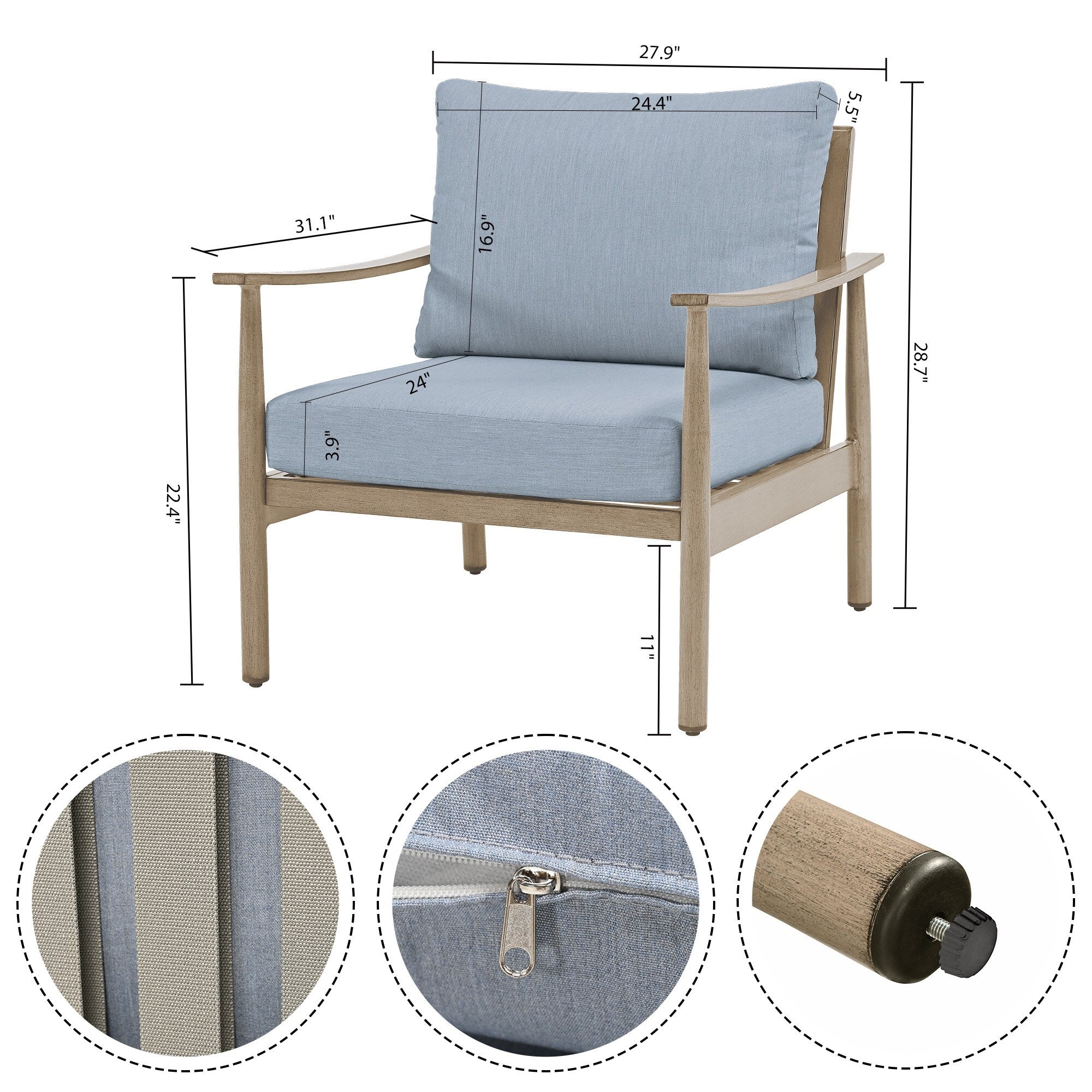 Ensemble de salon de jardin en aluminium 6 pièces, canapé d'extérieur 3 places avec poufs et table basse