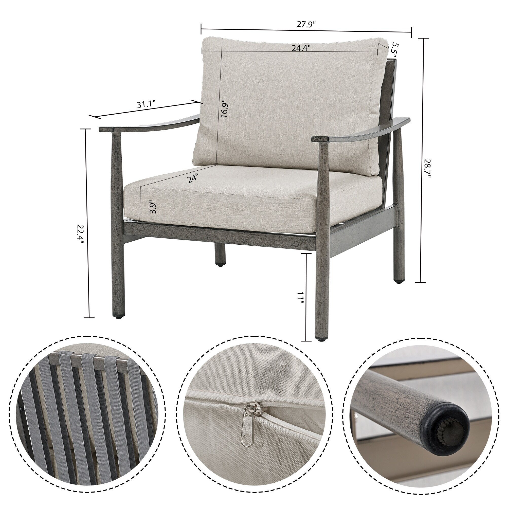 Ensemble de salon de jardin en aluminium 6 pièces, canapé d'extérieur 3 places avec poufs et table basse