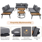 Ensemble de canapés d'extérieur 6 pièces avec tables basses rondes gigognes et canapé d'assise avec coussins