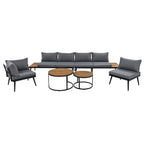 Ensemble de canapés d'extérieur 6 pièces avec tables basses rondes gigognes et canapé d'assise avec coussins
