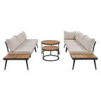 Ensemble de canapés d'extérieur 6 pièces avec tables basses rondes gigognes et canapé d'assise avec coussins