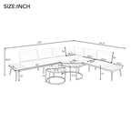 Ensemble de canapés d'extérieur 6 pièces avec tables basses rondes gigognes et canapé d'assise avec coussins