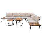 Ensemble de canapés d'extérieur 6 pièces avec tables basses rondes gigognes et canapé d'assise avec coussins