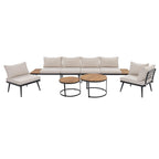 Ensemble de canapés d'extérieur 6 pièces avec tables basses rondes gigognes et canapé d'assise avec coussins