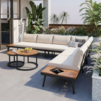 Ensemble de canapés d'extérieur 6 pièces avec tables basses rondes gigognes et canapé d'assise avec coussins