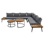 Ensemble de canapés d'extérieur 6 pièces avec tables basses rondes gigognes et canapé d'assise avec coussins