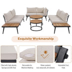 Ensemble de canapés d'extérieur 6 pièces avec tables basses rondes gigognes et canapé d'assise avec coussins