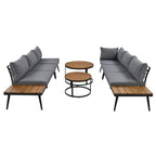 Ensemble de canapés d'extérieur 6 pièces avec tables basses rondes gigognes et canapé d'assise avec coussins