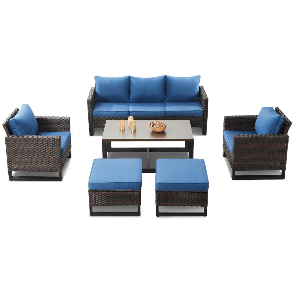 Ensemble de 6 canapés d'extérieur avec chaise et pouf
