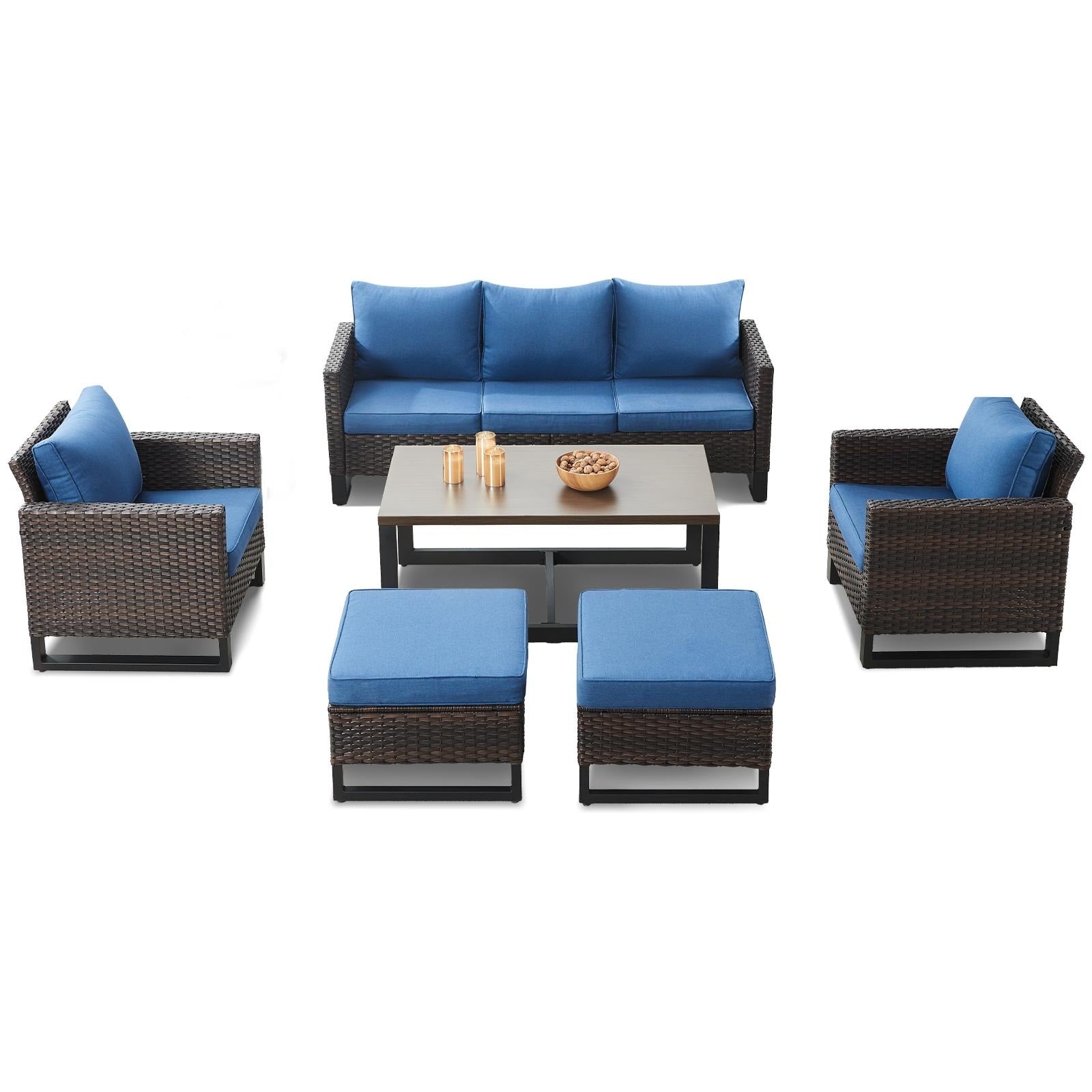 Ensemble de 6 canapés d'extérieur avec chaise et pouf