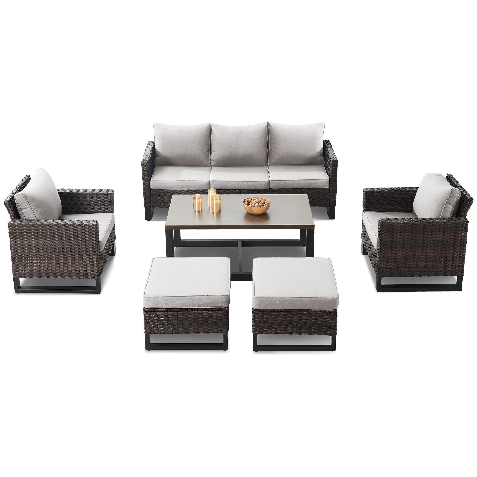 Ensemble de 6 canapés d'extérieur avec chaise et pouf