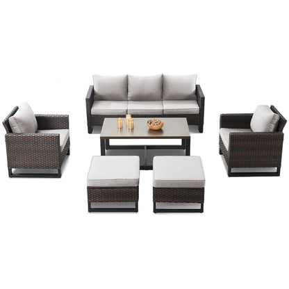 Ensemble de 6 canapés d'extérieur avec chaise et pouf