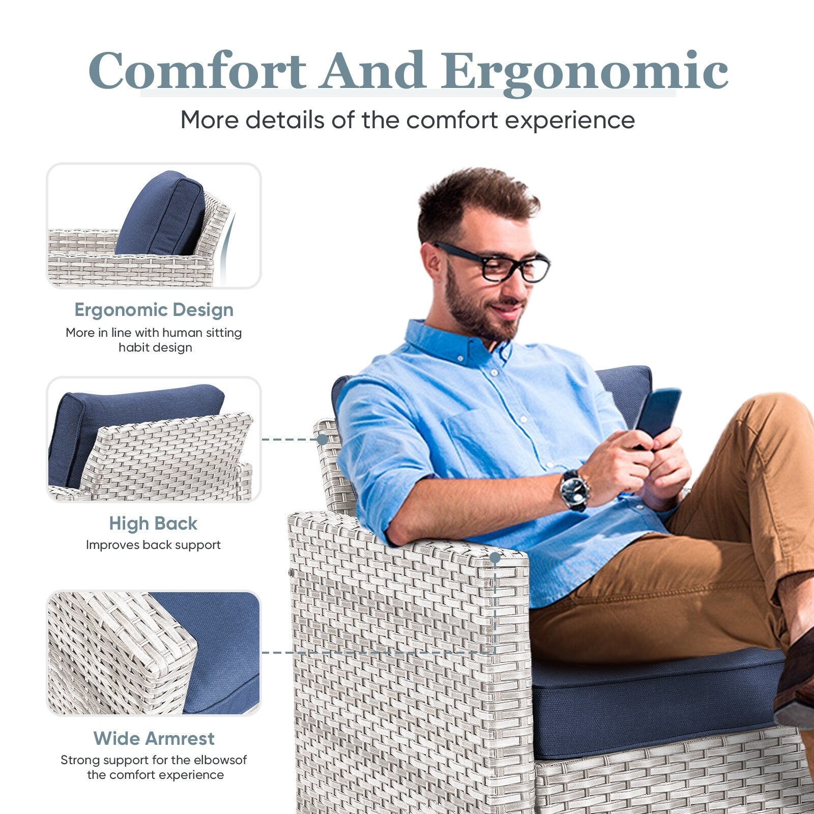 Ensemble de 6 canapés d'extérieur avec chaise et pouf