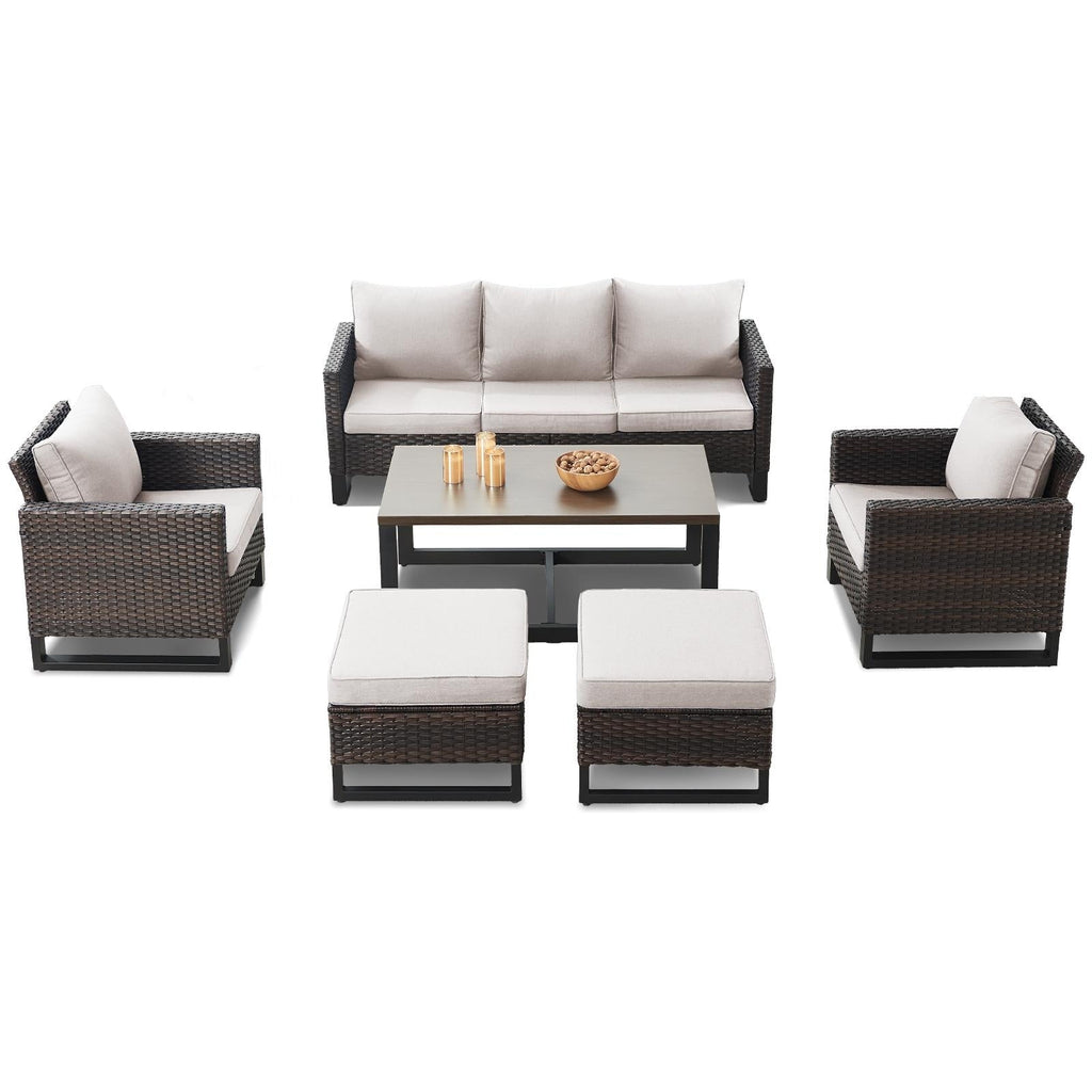 Ensemble de 6 canapés d'extérieur avec chaise et pouf