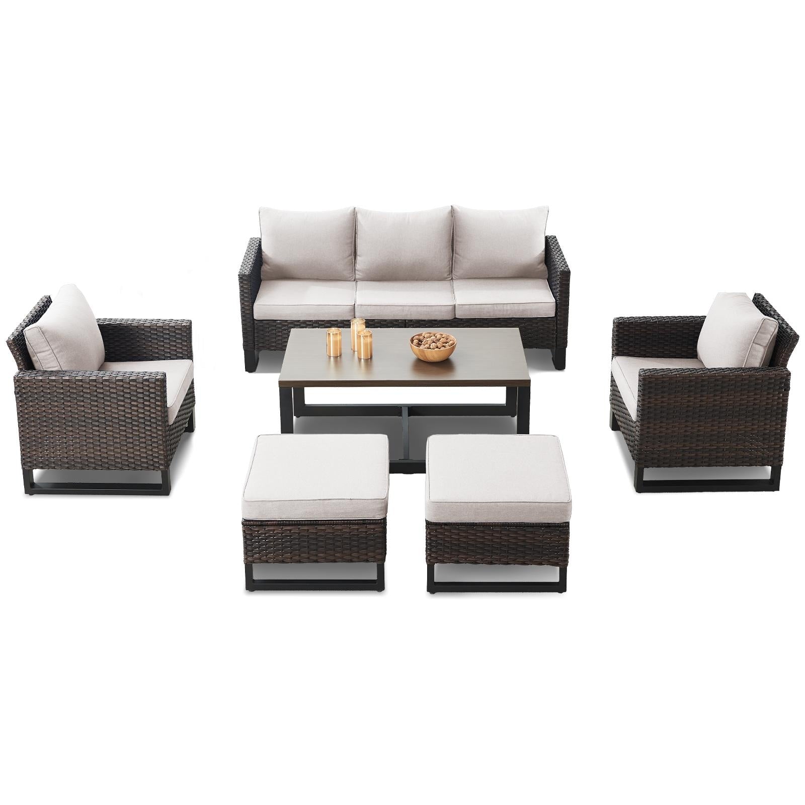 Ensemble de 6 canapés d'extérieur avec chaise et pouf