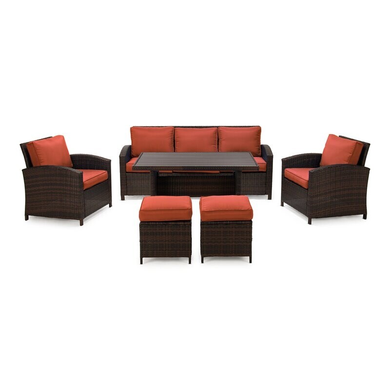 Ensemble de conversation extérieur en osier de 6 pièces pour patio