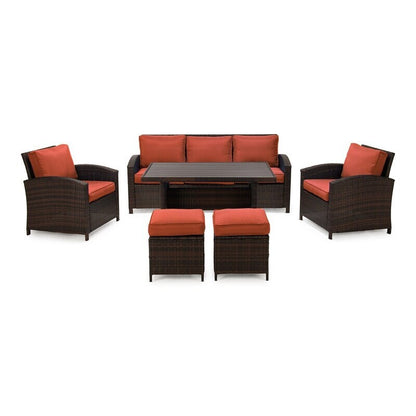 Ensemble de conversation extérieur en osier de 6 pièces pour patio