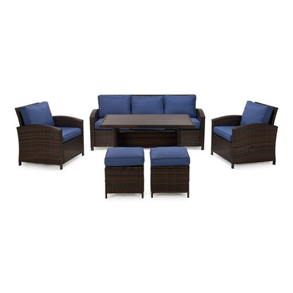 Ensemble de conversation extérieur en osier de 6 pièces pour patio