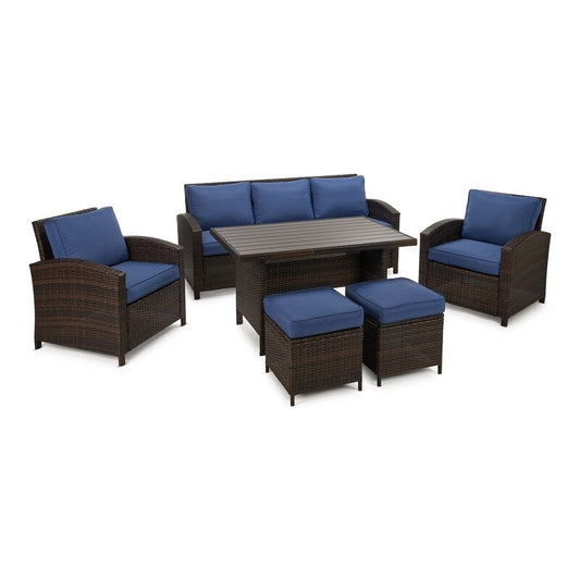 Ensemble de conversation extérieur en osier de 6 pièces pour patio