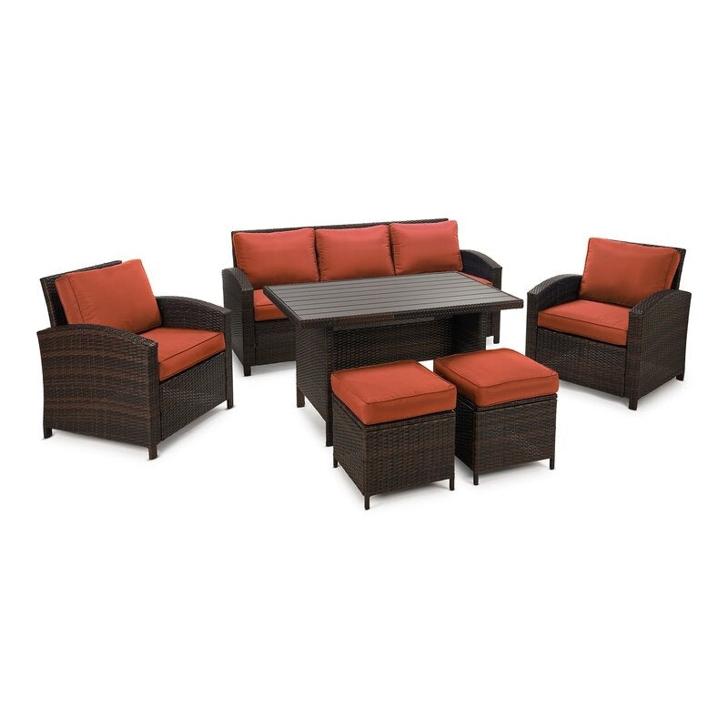Ensemble de conversation extérieur en osier de 6 pièces pour patio