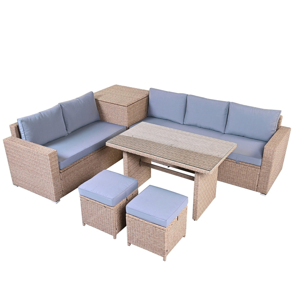 Ensemble de canapés de patio en rotin PE 6 pièces avec rangement et sièges réglables