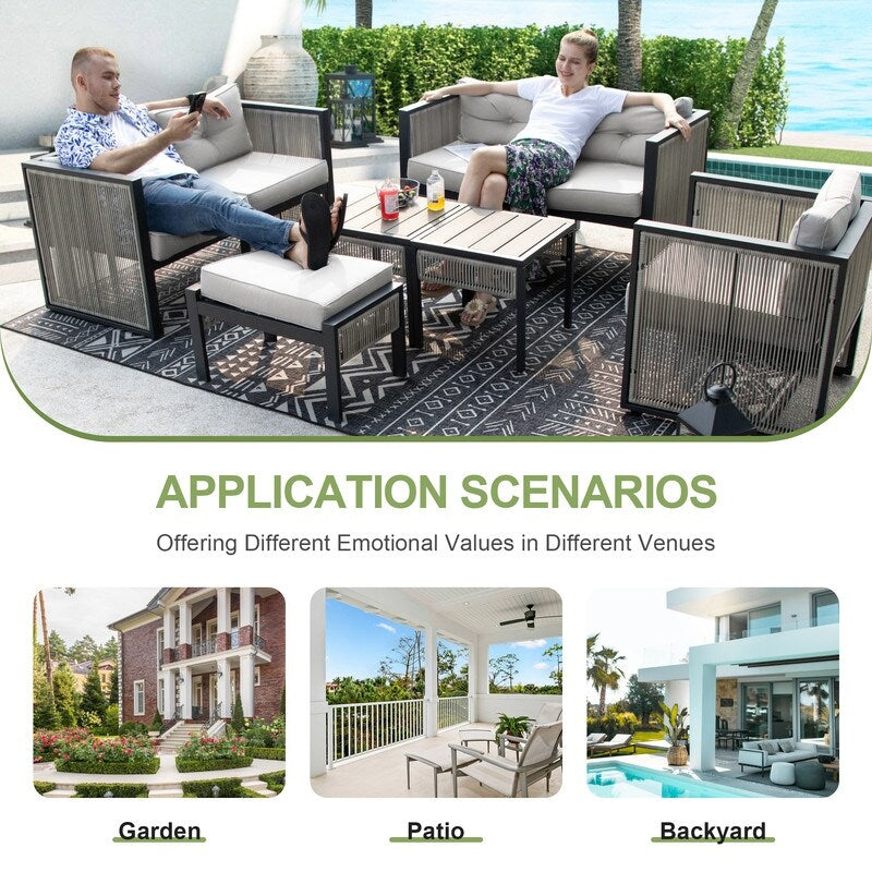 Ensemble de 6 canapés sectionnels de conversation d'extérieur modernes pour meubles de patio FINCATI