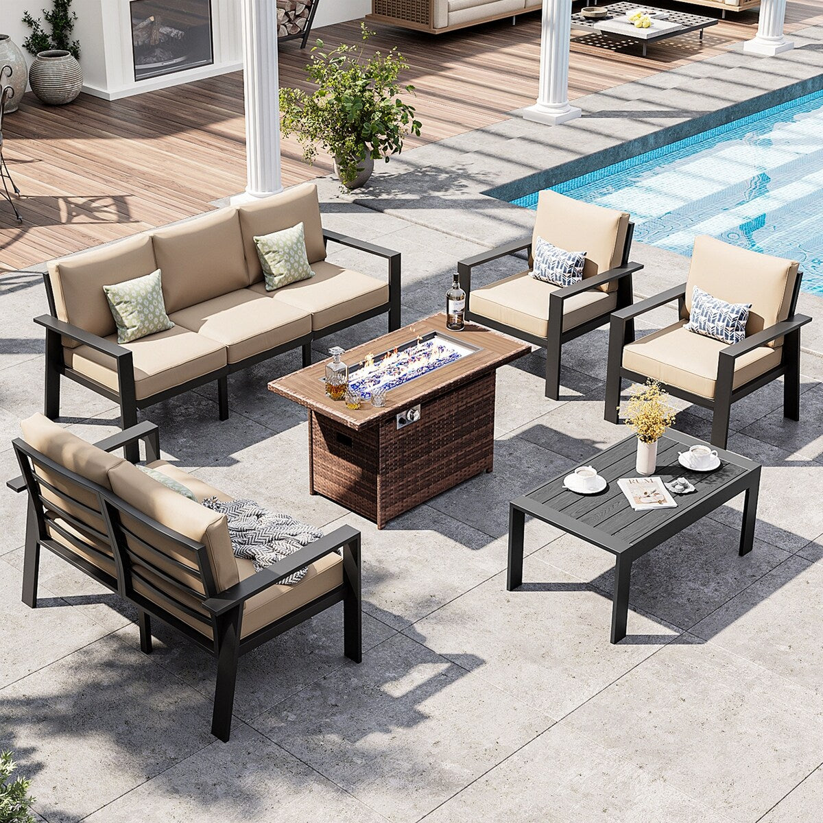 Ensemble de meubles de jardin 6 pièces en aluminium avec housse imperméable
