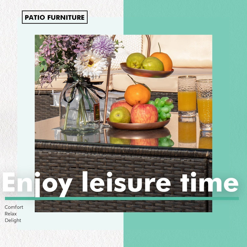Ensemble de meubles de jardin Homall 6 pièces avec canapé sectionnel d'extérieur rembourré en rotin PE