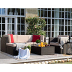 Ensemble de meubles de jardin Homall 6 pièces avec canapé sectionnel d'extérieur rembourré en rotin PE