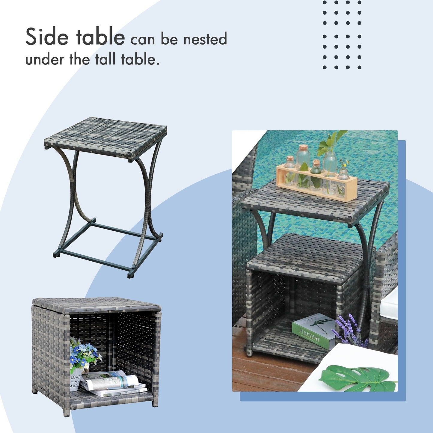 Ensemble de conversation en osier 6 pièces pour patio avec pouf et table d'appoint