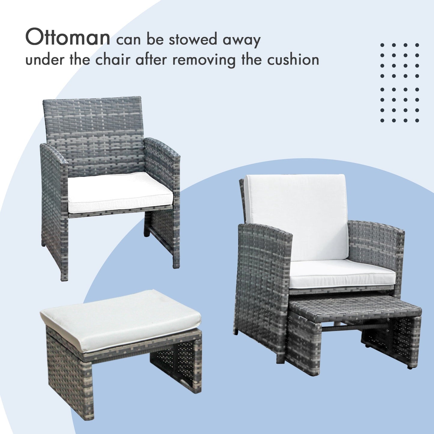 Ensemble de conversation en osier 6 pièces pour patio avec pouf et table d'appoint