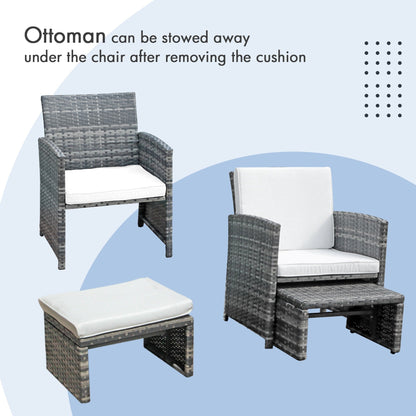 Ensemble de conversation en osier 6 pièces pour patio avec pouf et table d'appoint