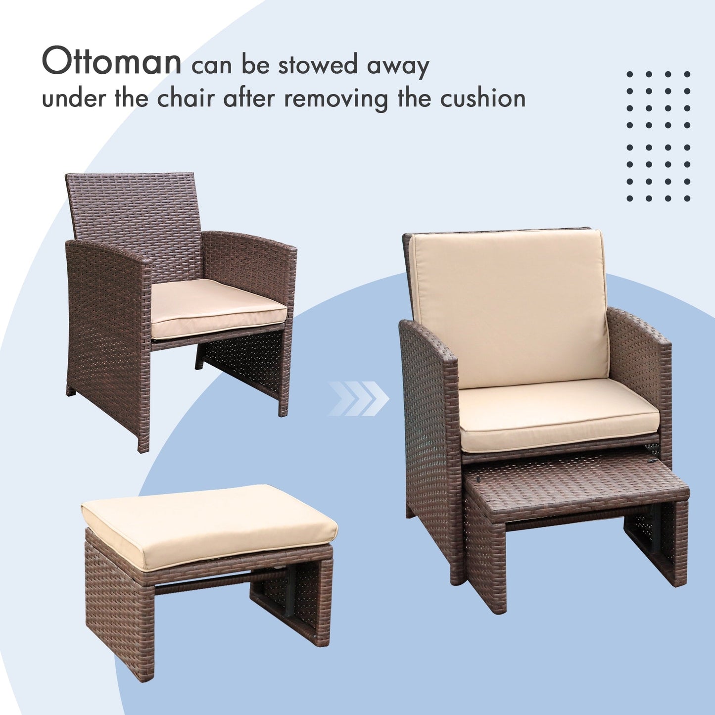 Ensemble de conversation en osier 6 pièces pour patio avec pouf et table d'appoint