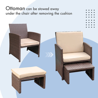 Ensemble de conversation en osier 6 pièces pour patio avec pouf et table d'appoint