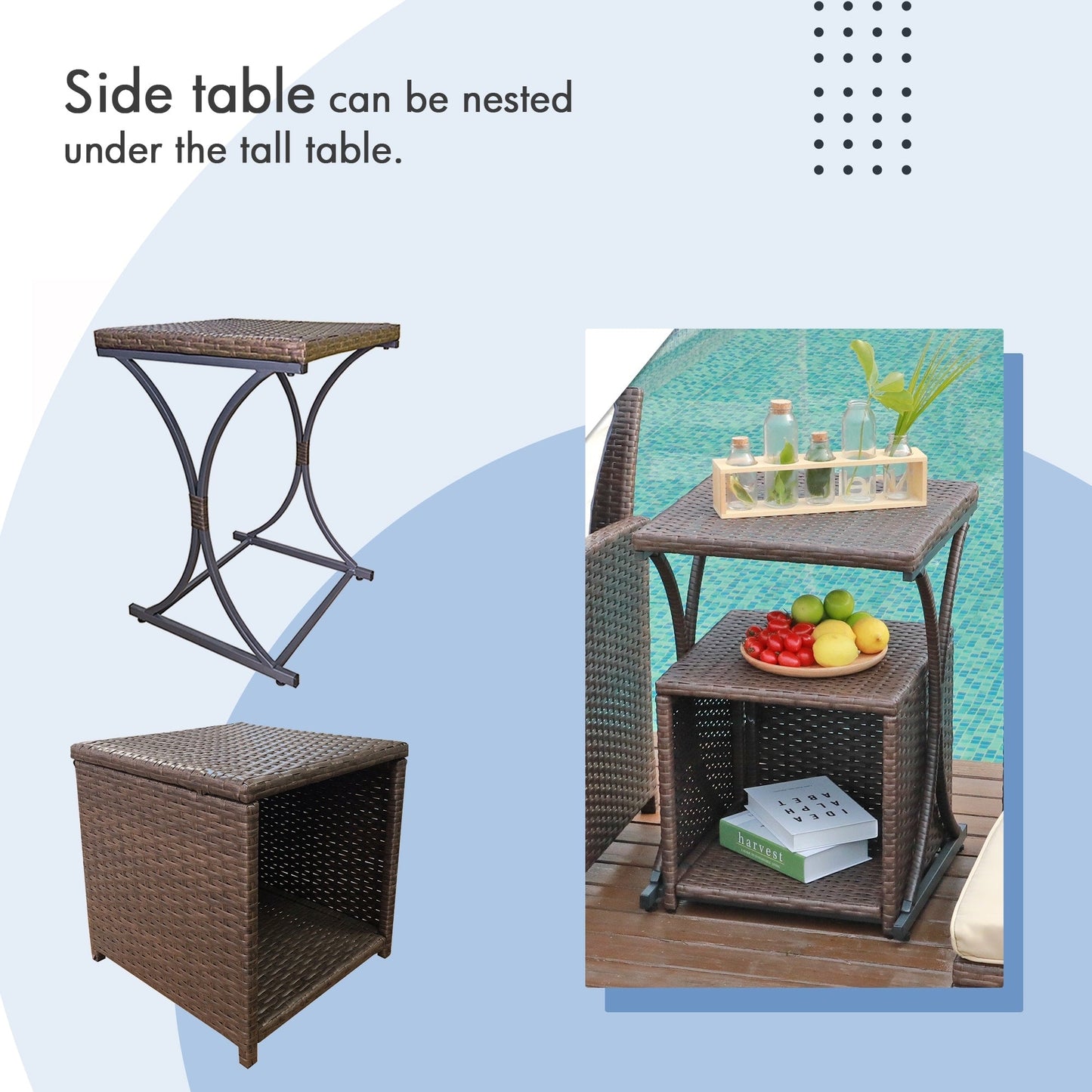 Ensemble de conversation en osier 6 pièces pour patio avec pouf et table d'appoint