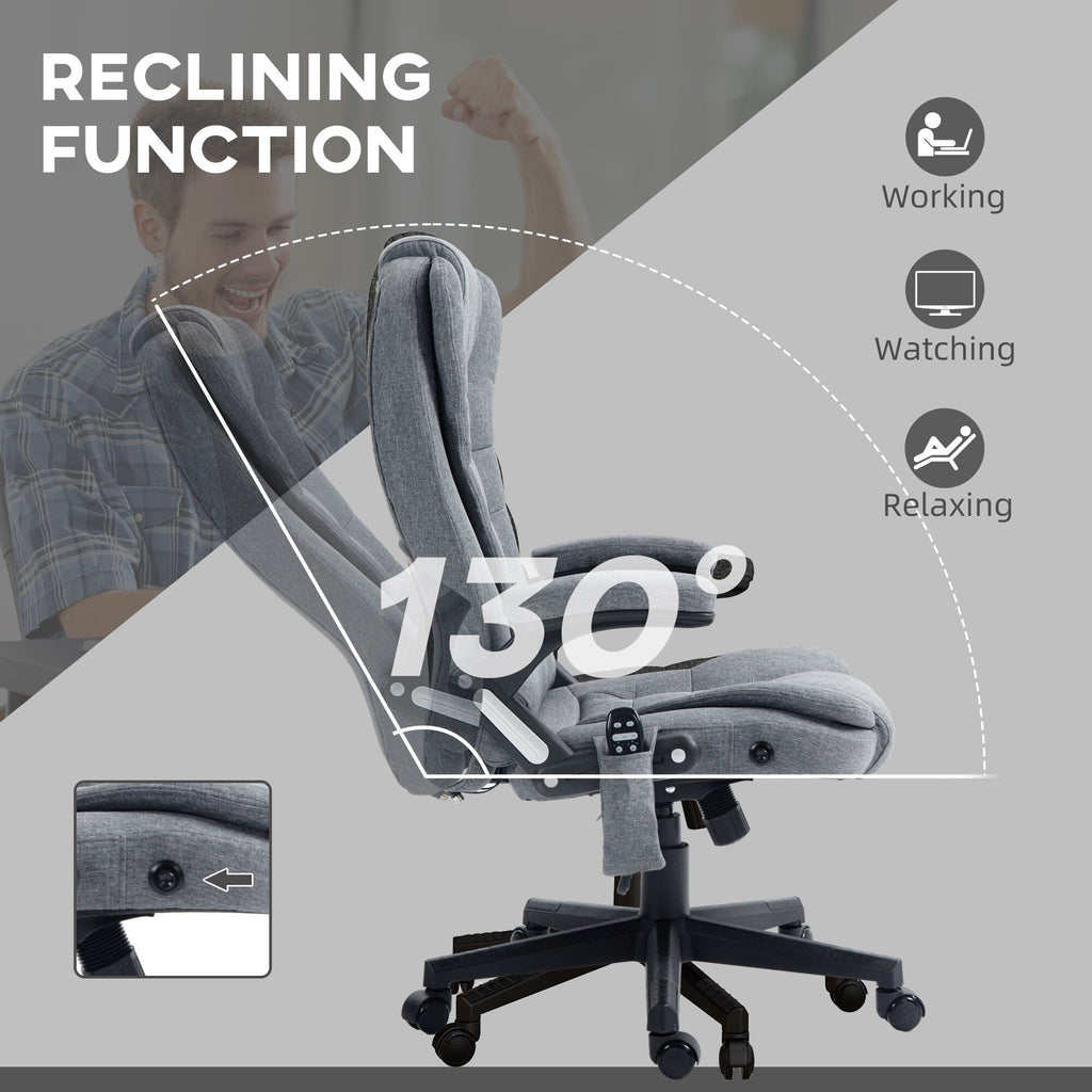 Fauteuil de bureau inclinable à 6 points de massage, fauteuil de direction ergonomique à dossier haut avec chauffage lombaire